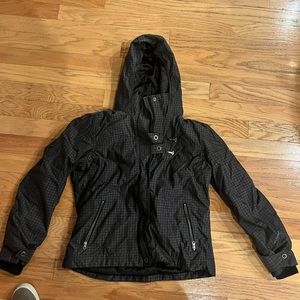 Black and grey Columbia coat. Great for skiing!